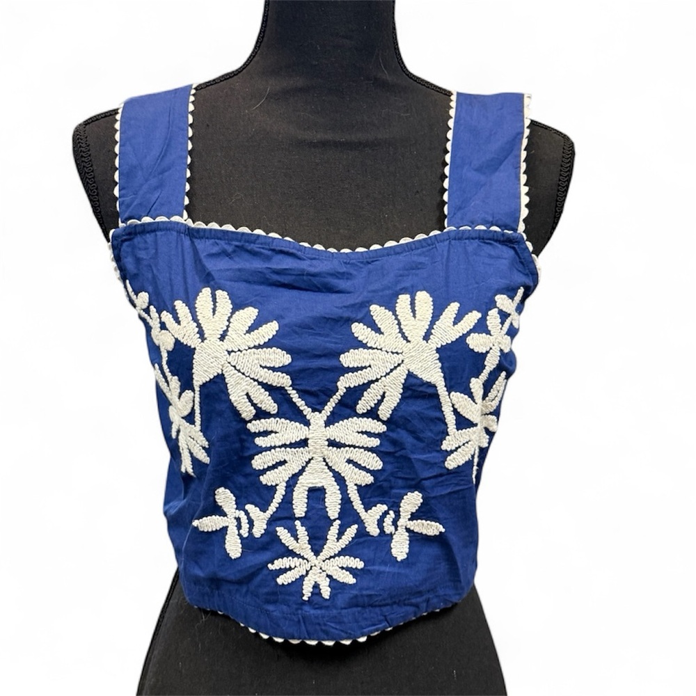 Blue Embroidered Crop Top NWT